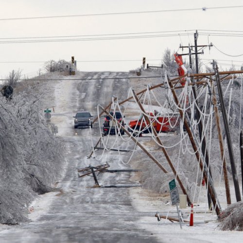 Downed power lines from ice storm in Oklahoma. Photo from Oklahoman.com.