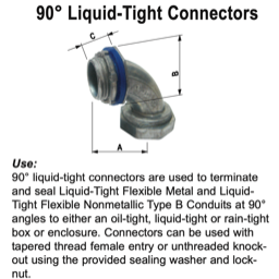 90 degree liquid-tight connectors