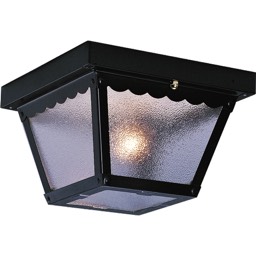 V7232-5 2-Light Indoor or Outdoor Black Flush Mount Ceiling Fixture with Clear Textured Glass